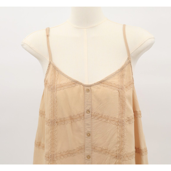 Iris Basic Women's Beige Boho Cami Lace Tank Top Sleeveless Y2K Sz M - Picture 3 of 5